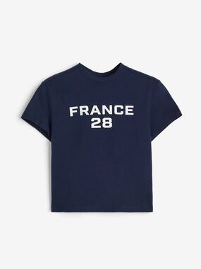 H&M Navy 'France 28' Graphic Cropped Tee
